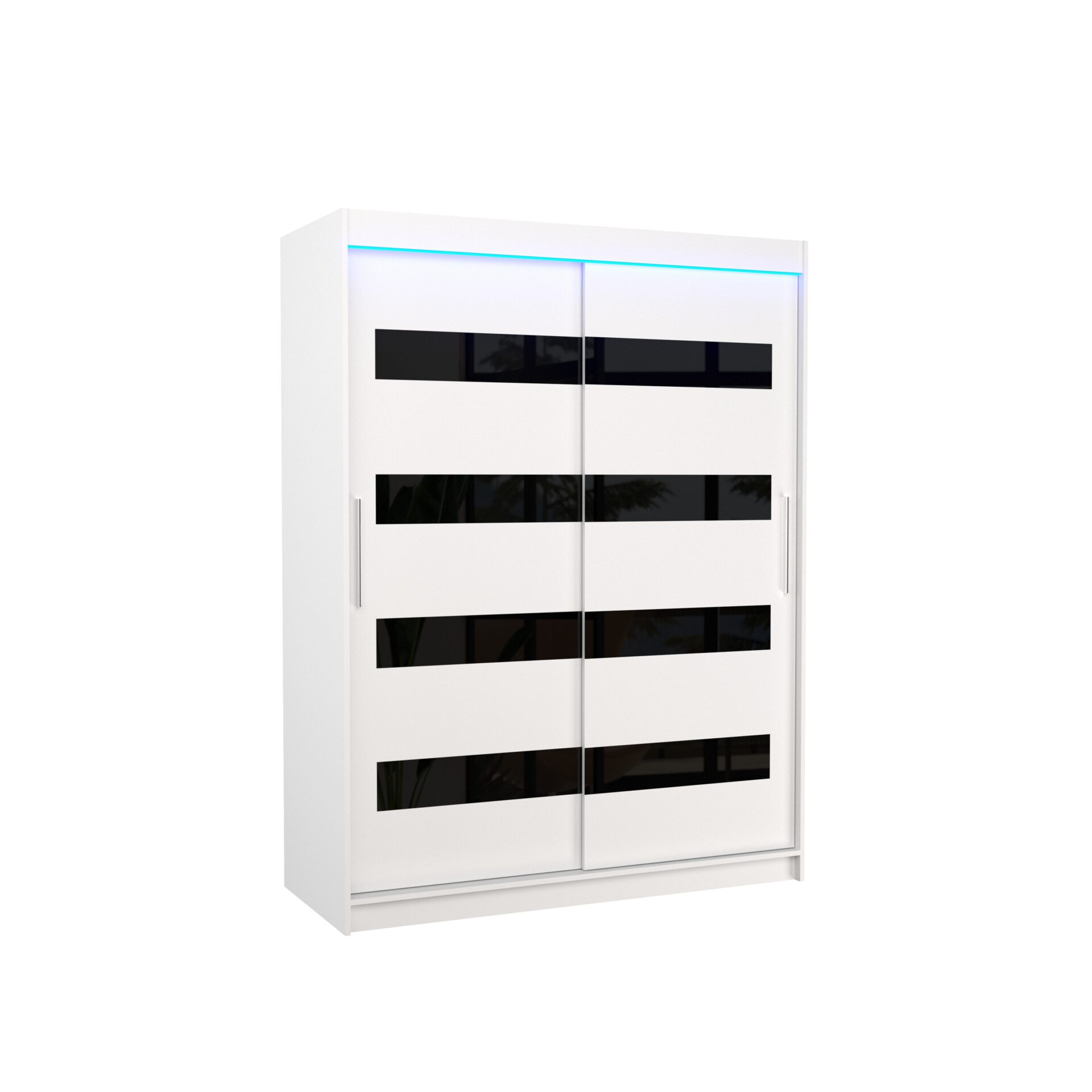 Bīdāms skapis ar Lacobel un LED apgaismojumu MARTINEZ 150 balts/melns Lacobel ADRK