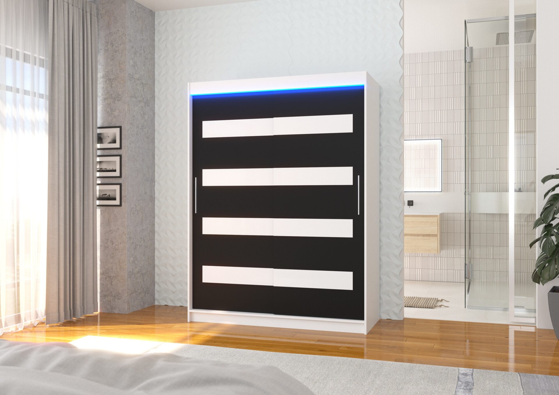 Bīdāms skapis ar "lacobel" un LED apgaismojumu MARTINEZ 150 balts/melns ADRK — изображение 2