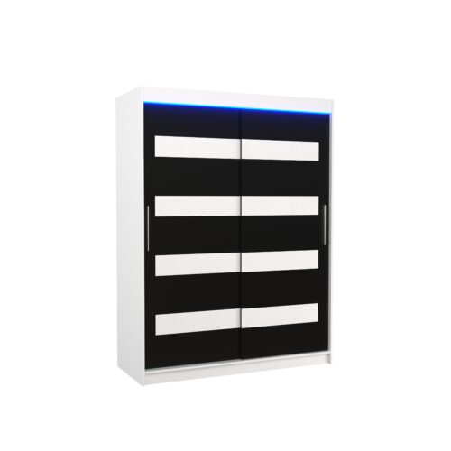 Bīdāms skapis ar “lacobel” un LED apgaismojumu MARTINEZ 150 balts/melns ADRK