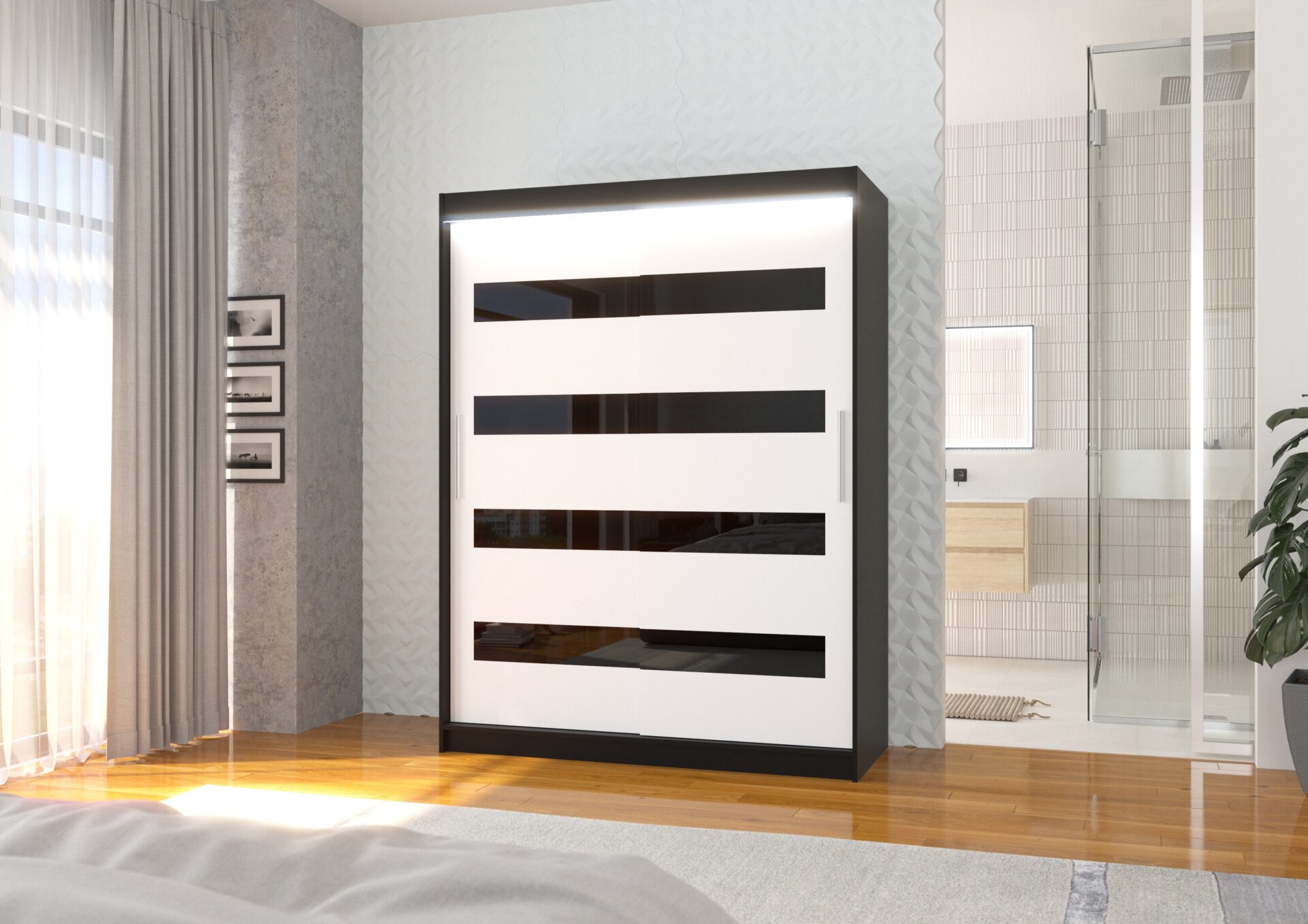 Bīdāms skapis ar "lacobel" un LED apgaismojumu MARTINEZ 150 melns/balts ADRK — изображение 2