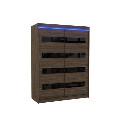 Bīdāms skapis ar Lacobel un LED apgaismojumu MARTINEZ 150 Šokolādes/Melna Lacobel ADRK