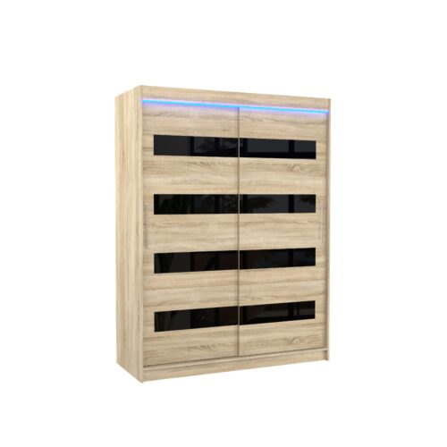 Bīdāms skapis ar Lacobel un LED apgaismojumu MARTINEZ 150 Sonoma/Black Lacobel ADRK