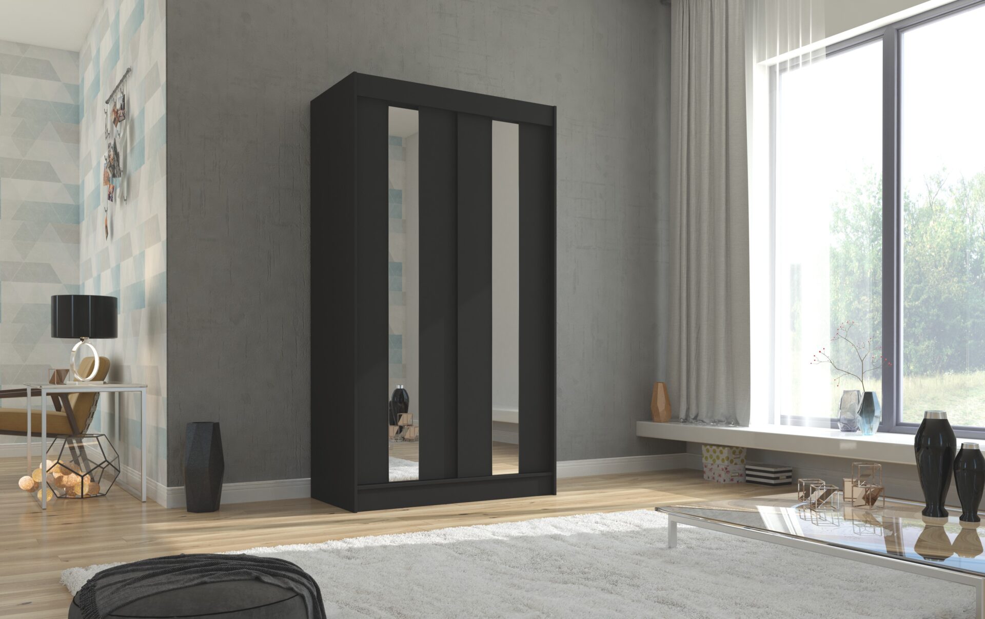 Bīdāms skapis ar spoguli BALTON 120 melns ADRK — изображение 2
