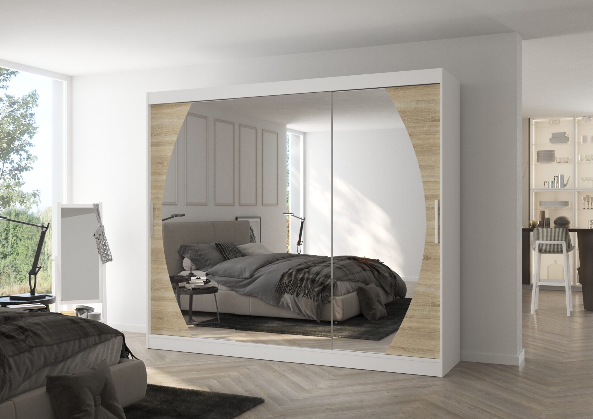 Bīdāms skapis ar spoguli CAMBE 250 balts/Sonoma ADRK — изображение 2