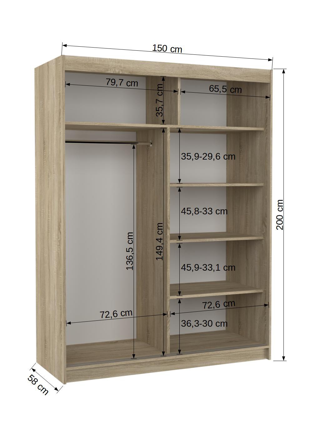 Bīdāms skapis ar spoguli FEVER 150 šokolādes krāsā ADRK — изображение 4