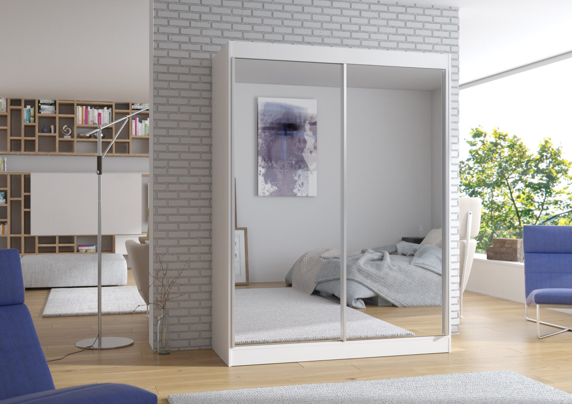 Bīdāms skapis ar spoguli FLOREST 150 balts ADRK — изображение 2