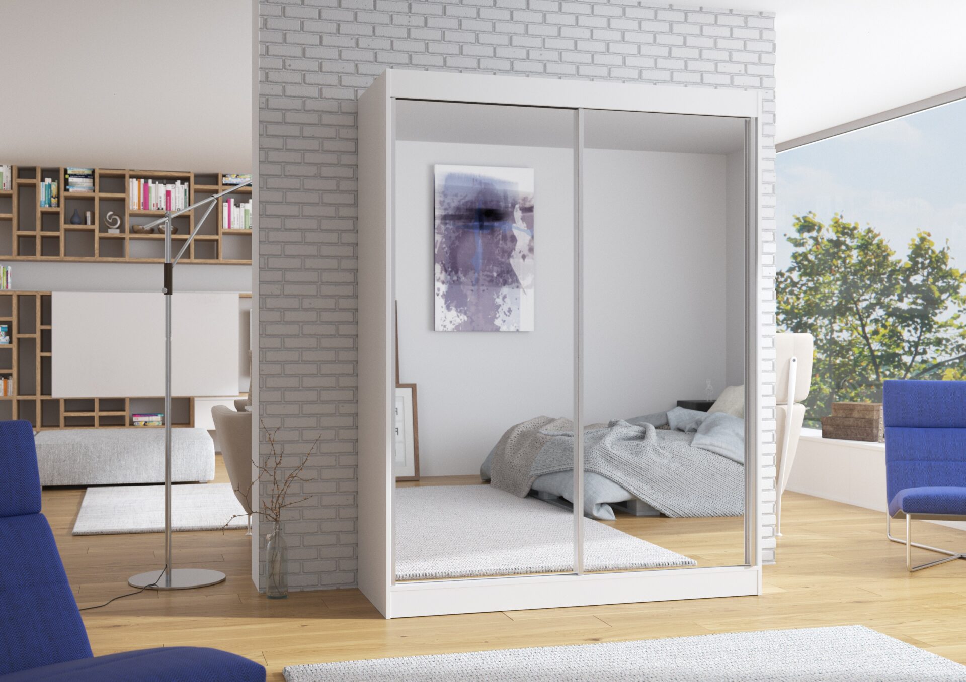 Bīdāms skapis ar spoguli FLOREST 150 balts ADRK — изображение 3