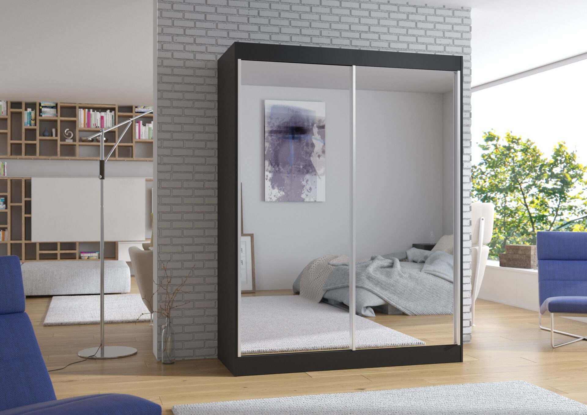Bīdāms skapis ar spoguli FLOREST 150 melns ADRK — изображение 2