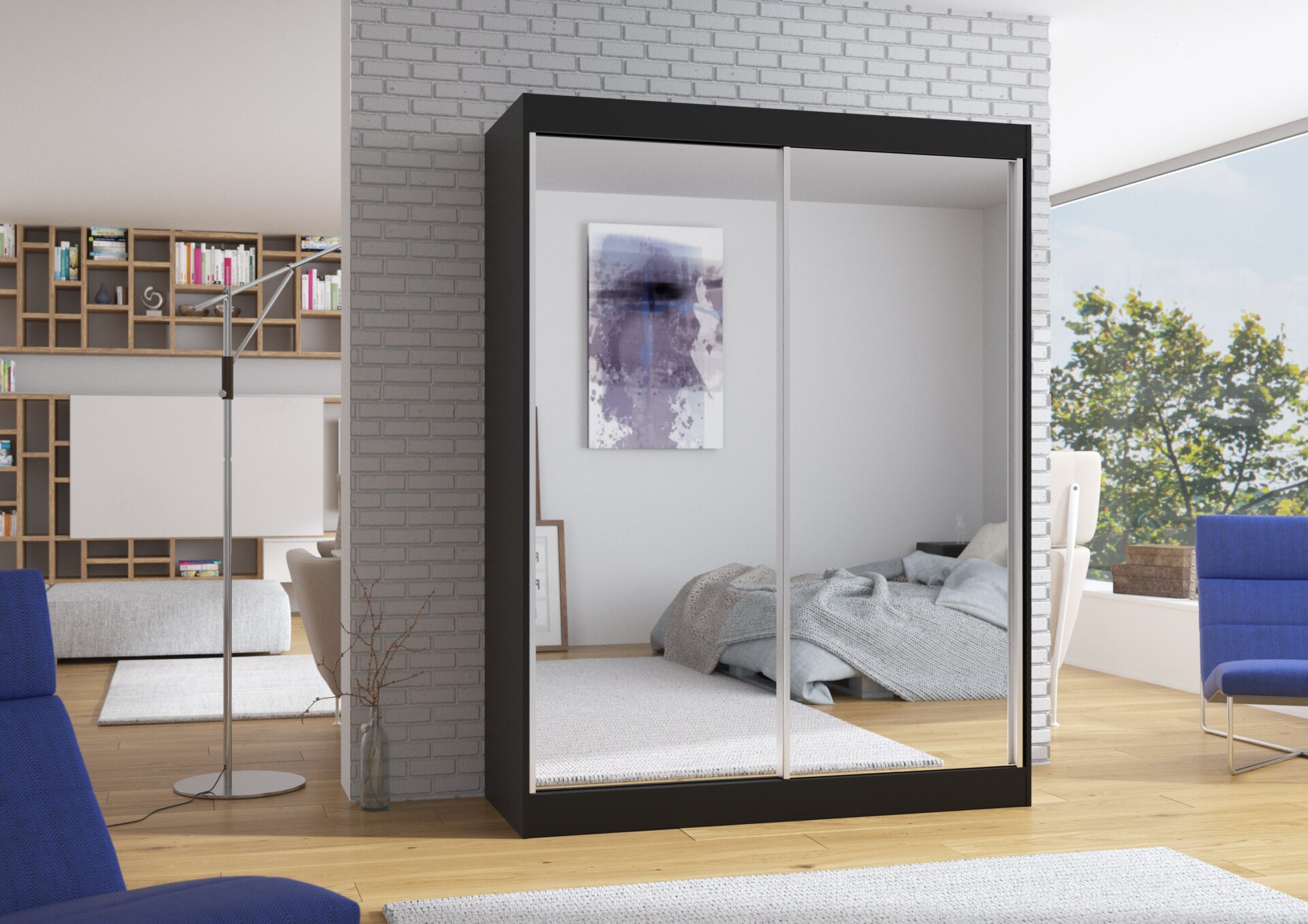 Bīdāms skapis ar spoguli FLOREST 150 melns ADRK — изображение 3