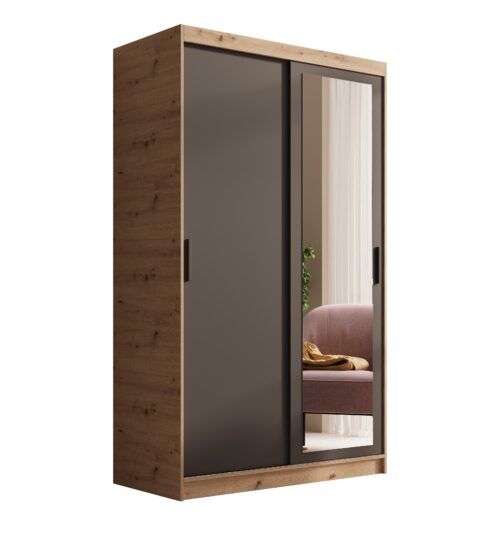 Hailey 120 Artisan/Black ADRK bīdāmais skapis ar spoguli