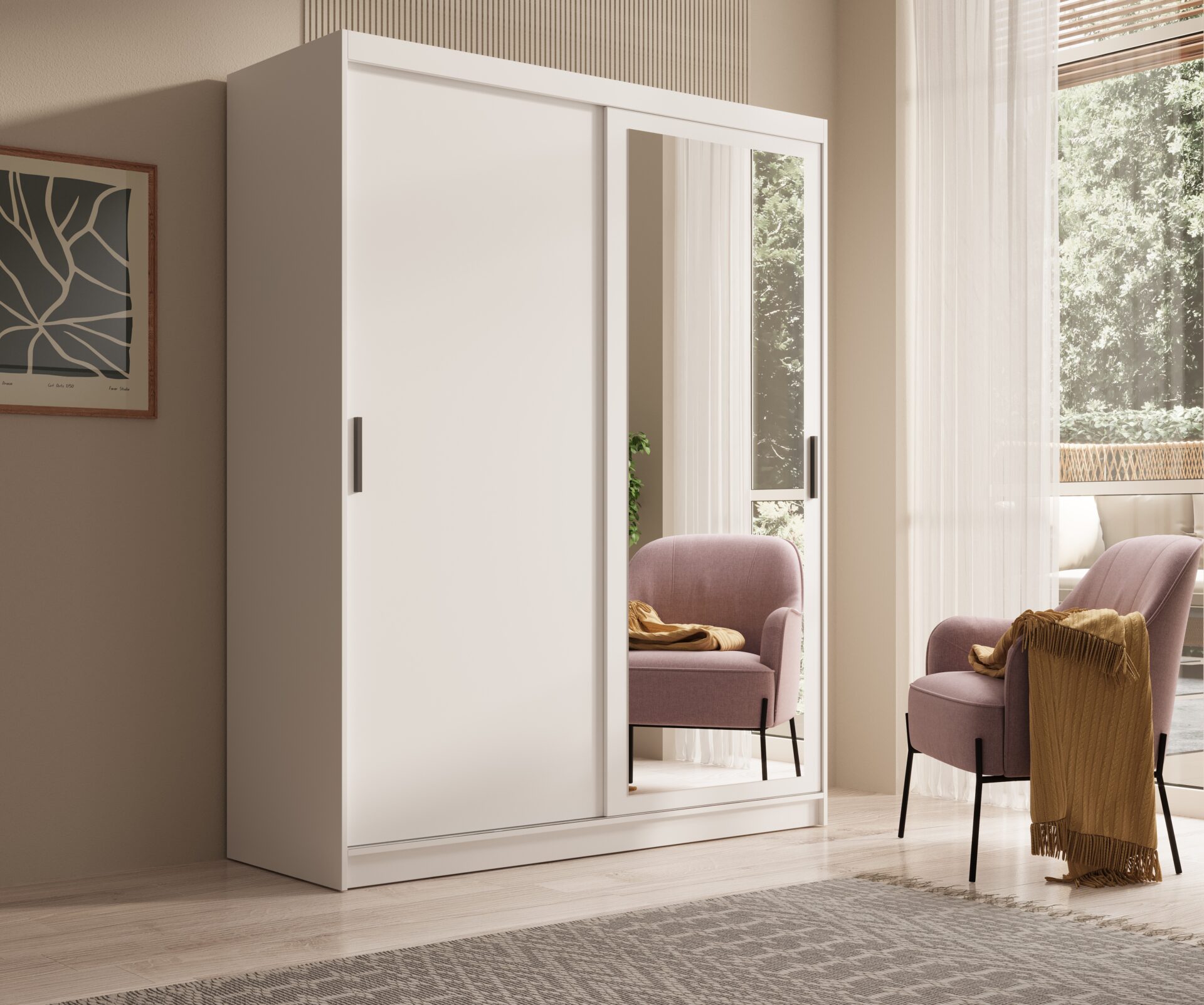 Hailey 160 bīdāmais skapis ar spoguli, balts, ADRK — изображение 2