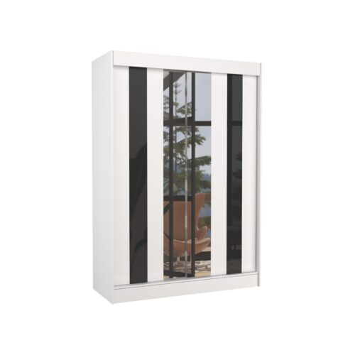Bīdāms skapis ar spoguli un Lacobel KEITA 150 balts/melns Lacobel ADRK