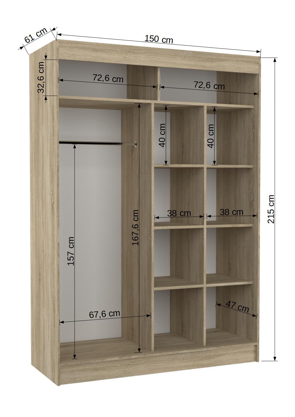 Bīdāms skapis ar spoguli un Lacobel KEITA 150 Sonoma/šokolādes krāsā Lacobel ADRK — 4 attēls