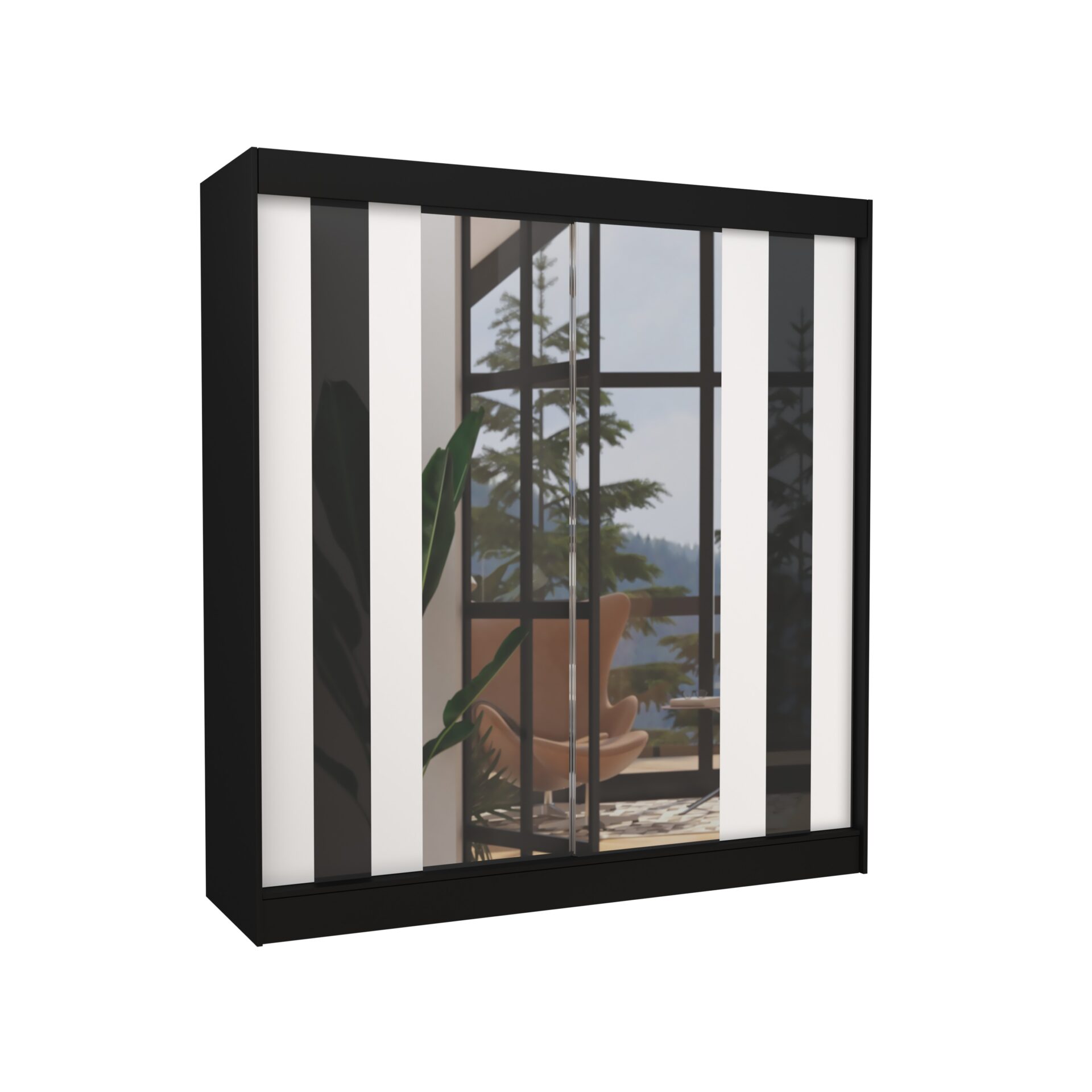 Bīdāms skapis ar spoguli un aizkariem KEITA 200 melns/balts ADRK