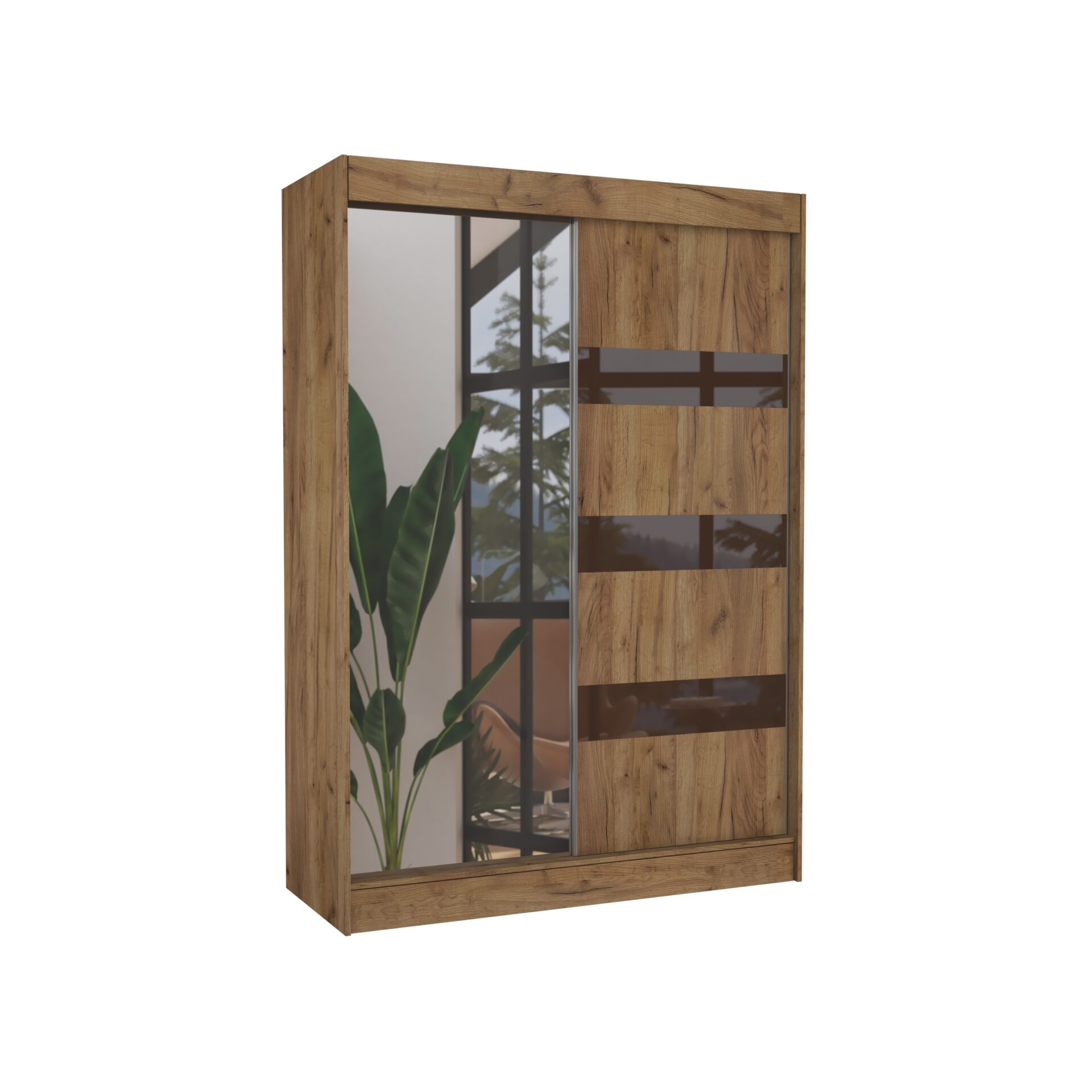 Bīdāms skapis ar spoguli un Lacobel TOURA 150 Craft/Chocolate Lacobel ADRK