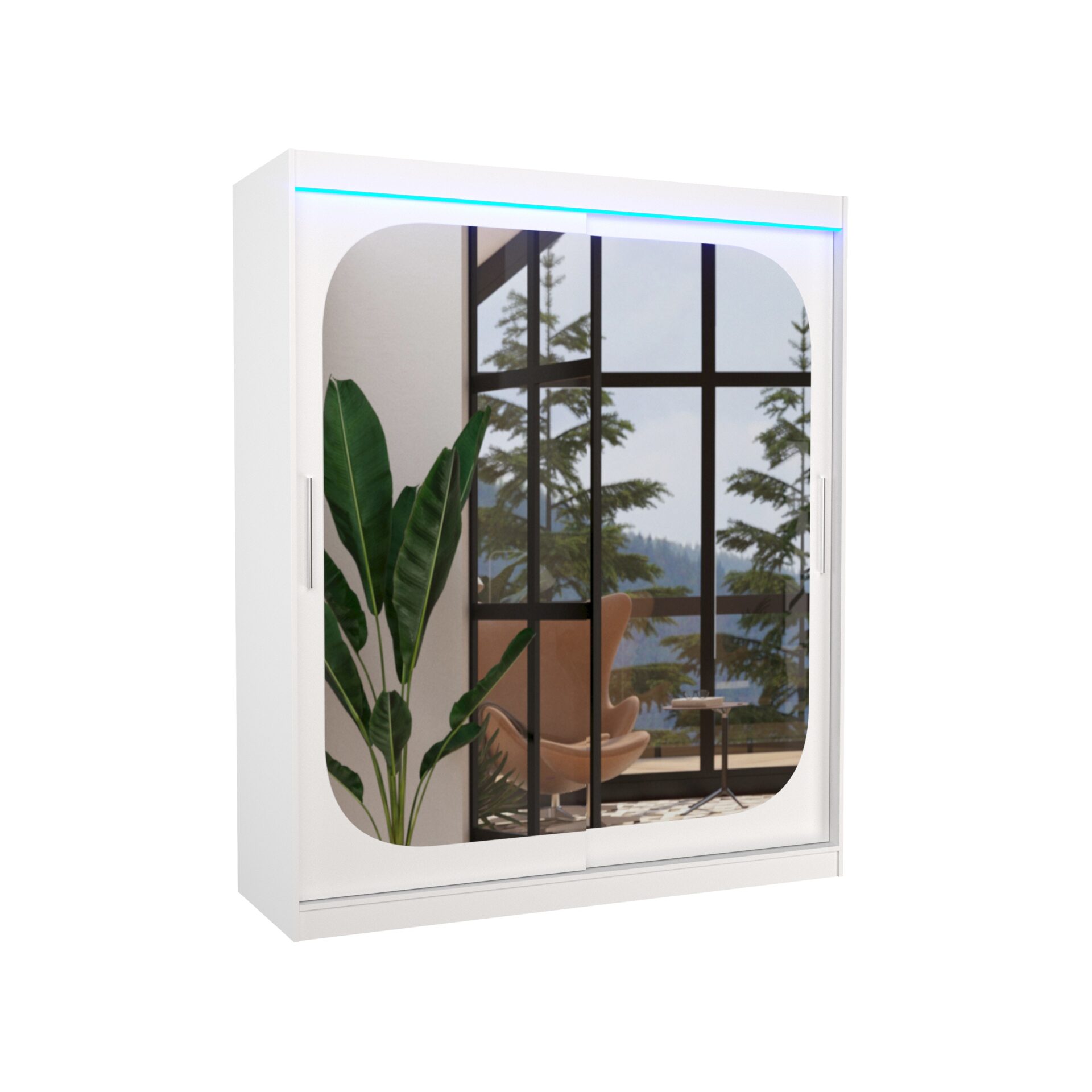 Bīdāms skapis ar spoguli un LED apgaismojumu ARIZONA 180 balts ADRK
