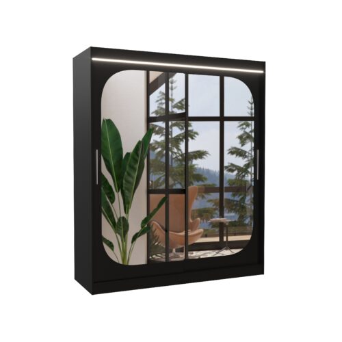Bīdāms skapis ar spoguli un LED apgaismojumu ARIZONA 180 Black ADRK