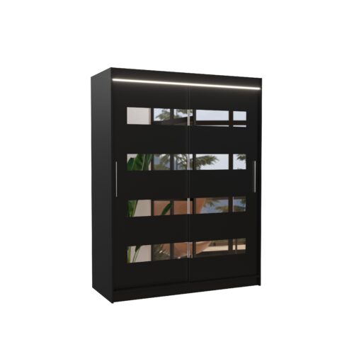 Bīdāms skapis ar spoguli un LED apgaismojumu BALTIC 150 Black ADRK