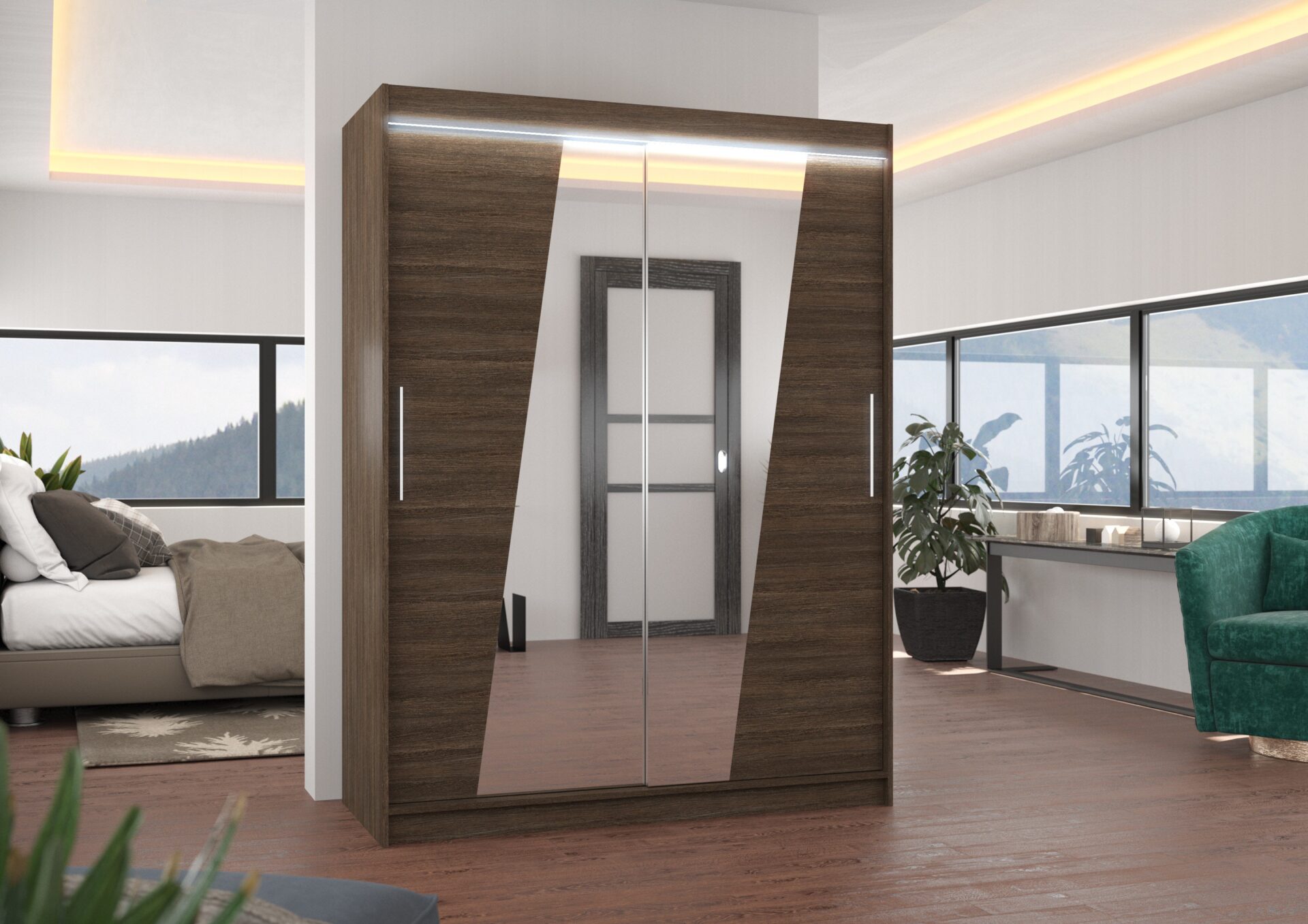 Bīdāms skapis ar spoguli un LED apgaismojumu BOLTON 150 Chocolate ADRK — изображение 2