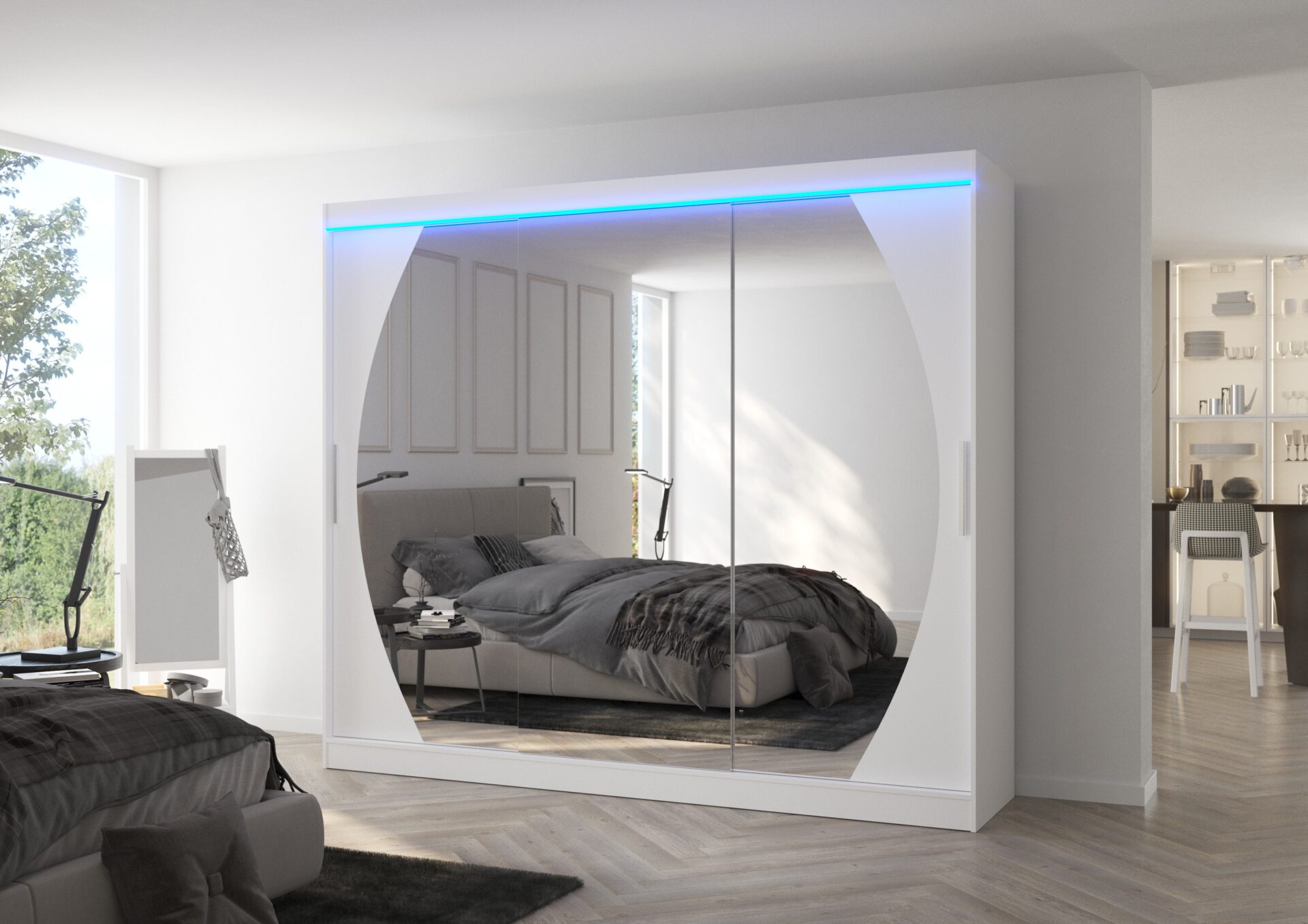 Bīdāms skapis ar spoguli un LED apgaismojumu CAMBE 250 balts ADRK — изображение 2