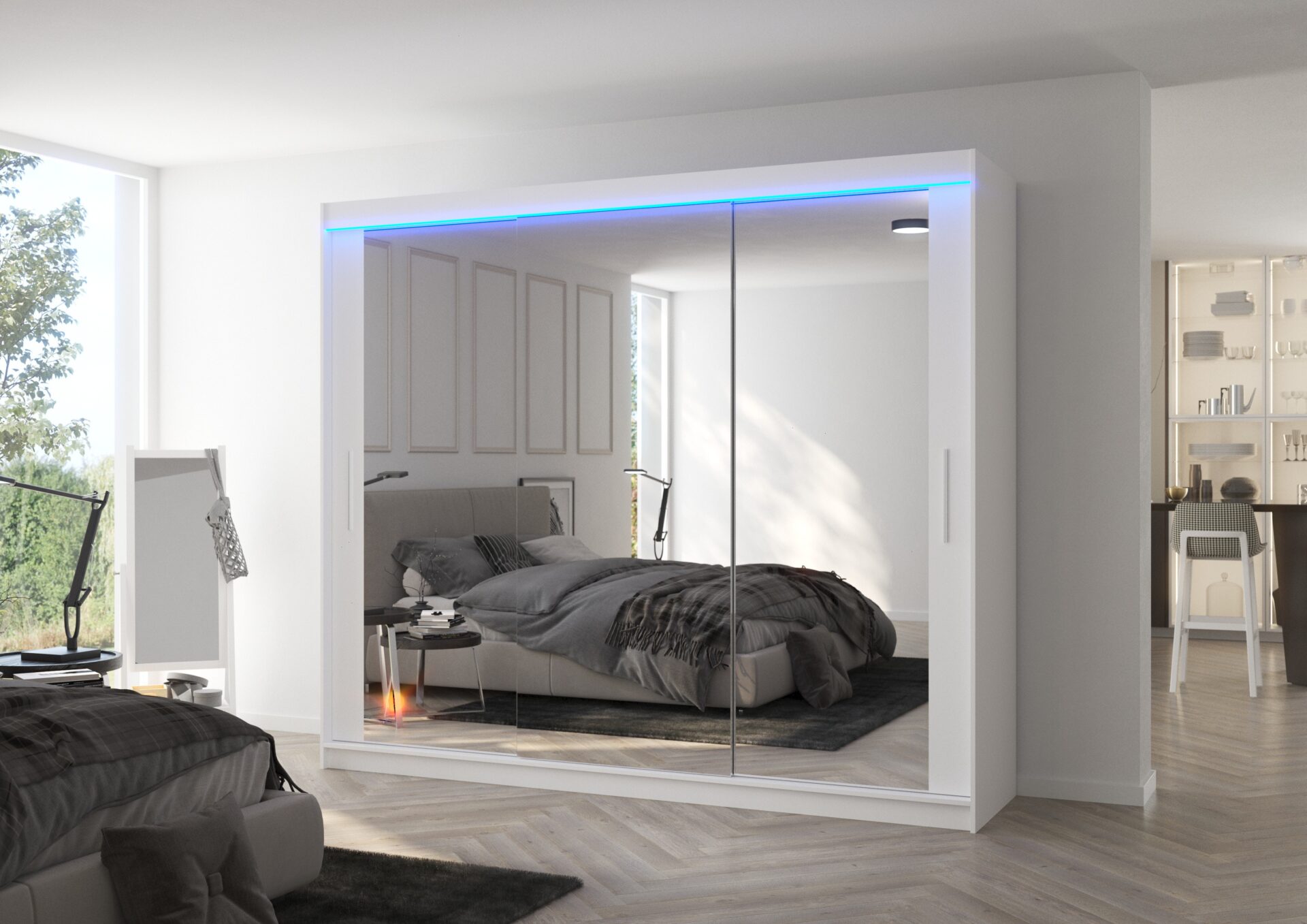 Bīdāms skapis ar spoguli un LED apgaismojumu CHESTER 250 balts ADRK — изображение 2