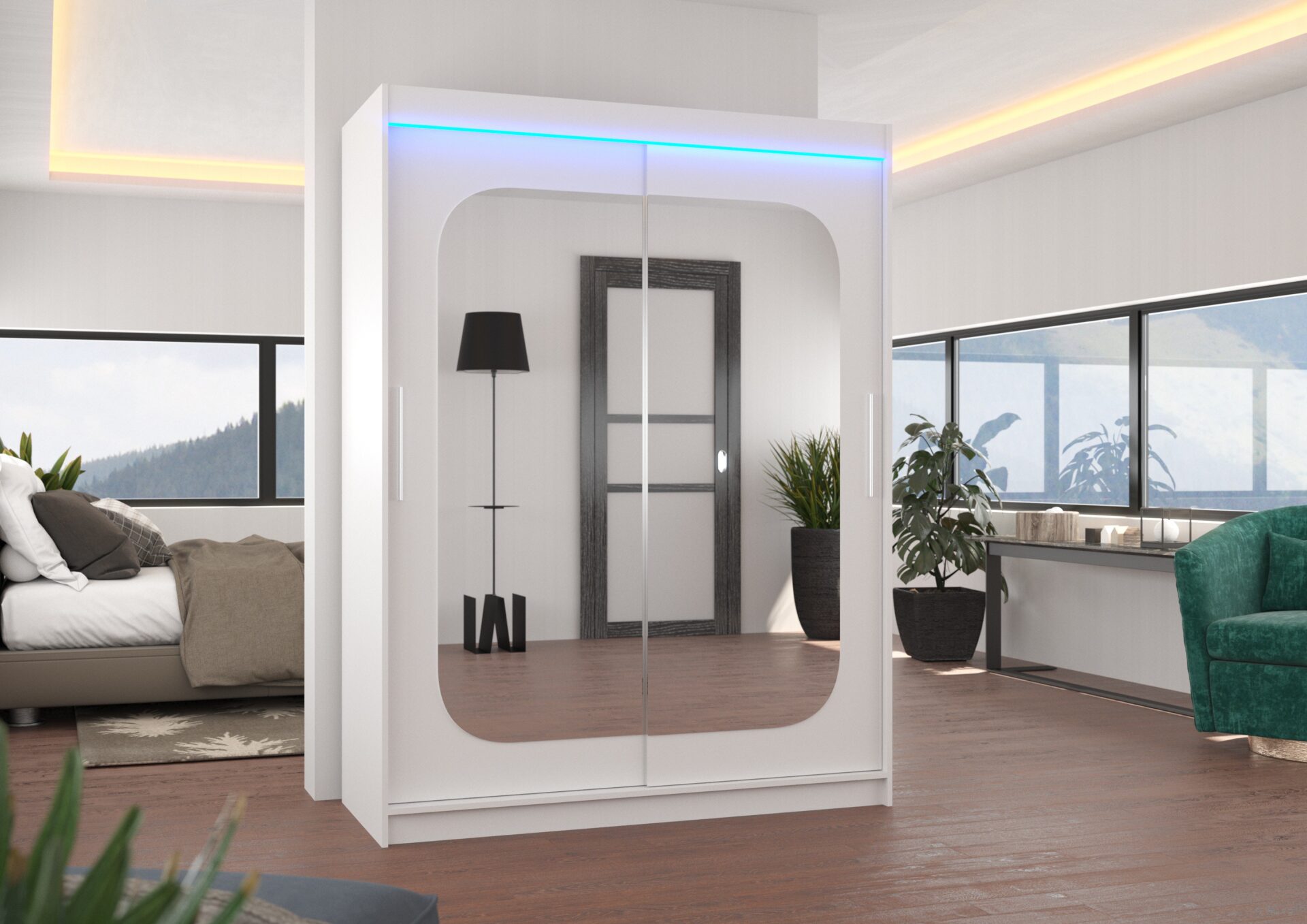 Bīdāms skapis ar spoguli un LED apgaismojumu CLEVER 150 balts ADRK — изображение 2