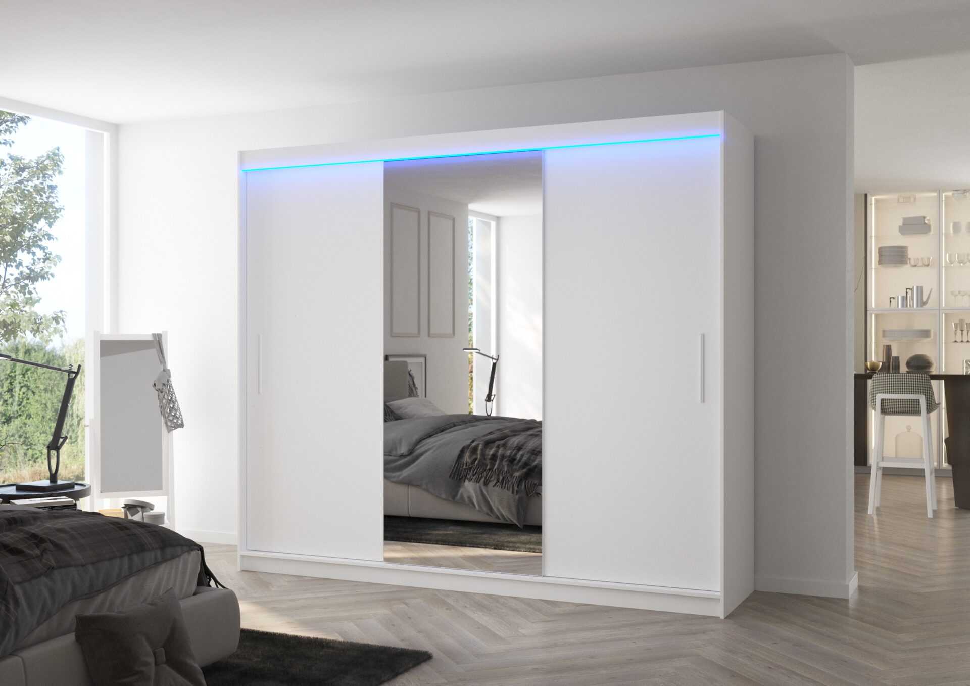 Bīdāms skapis ar spoguli un LED apgaismojumu DENIS 250 balts ADRK — изображение 2