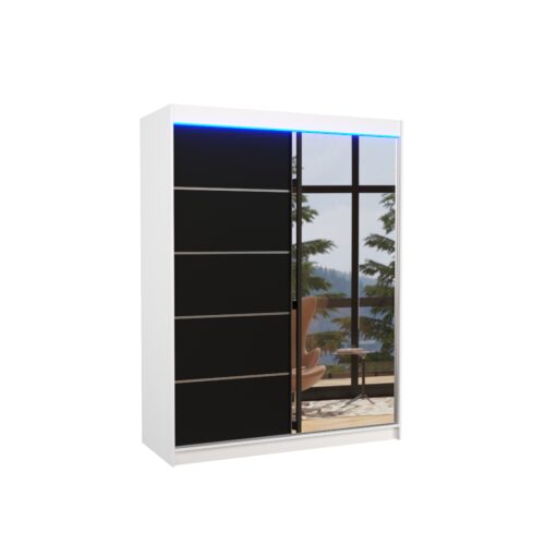 Bīdāms skapis ar spoguli un LED apgaismojumu LIMBO 150 балтов/мельнс ADRK