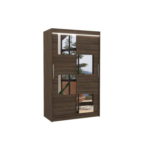 Bīdāms skapis ar spoguli un LED apgaismojumu LUGANO 120 šokolādes krāsā ADRK