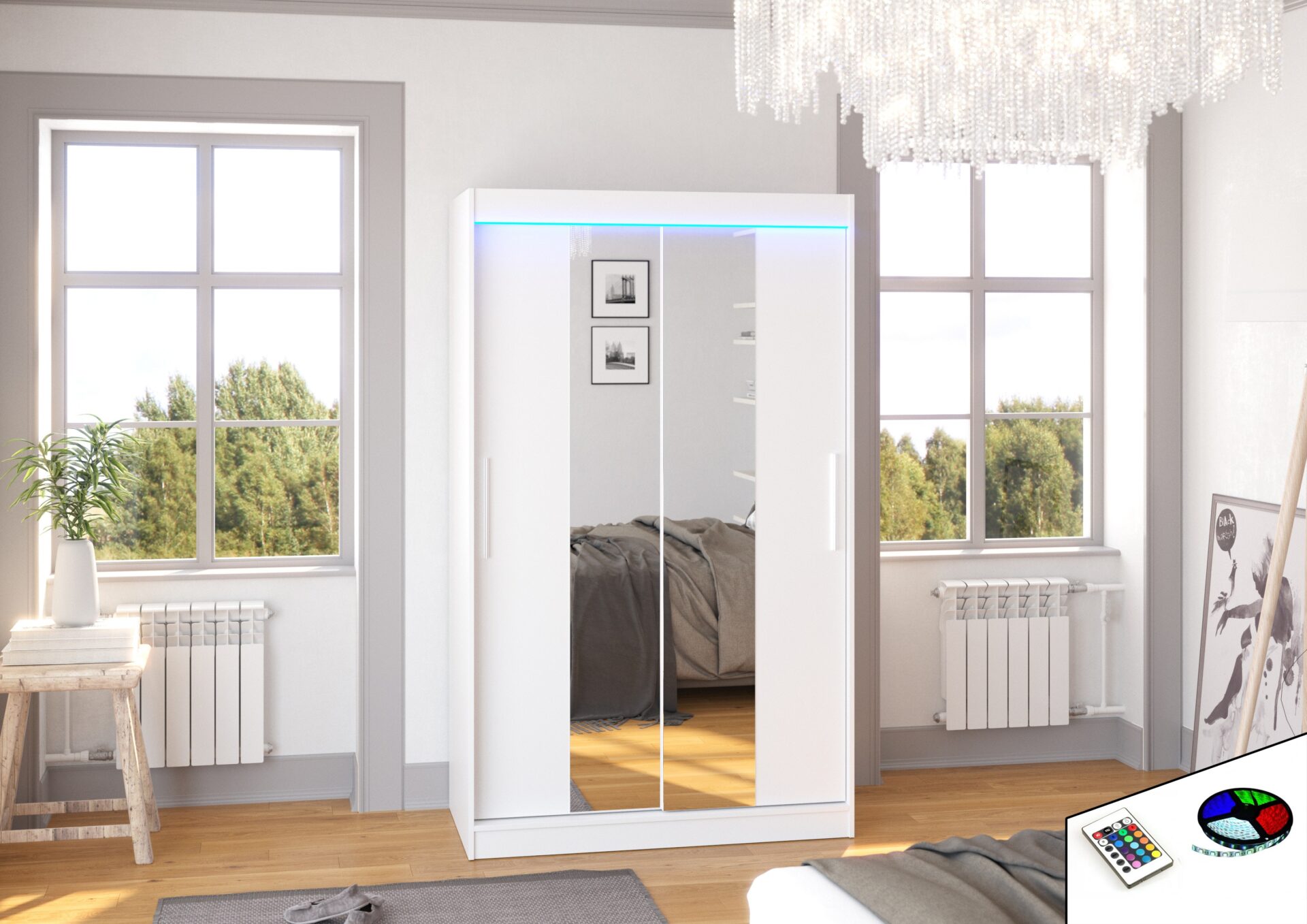 Bīdāms skapis ar spoguli un LED apgaismojumu SANTOS 120 balts ADRK — изображение 2