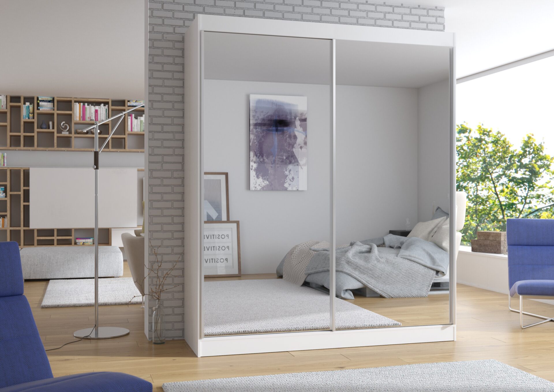 Bīdāms skapis ar spoguli MORGAN 180 balts ADRK — изображение 2