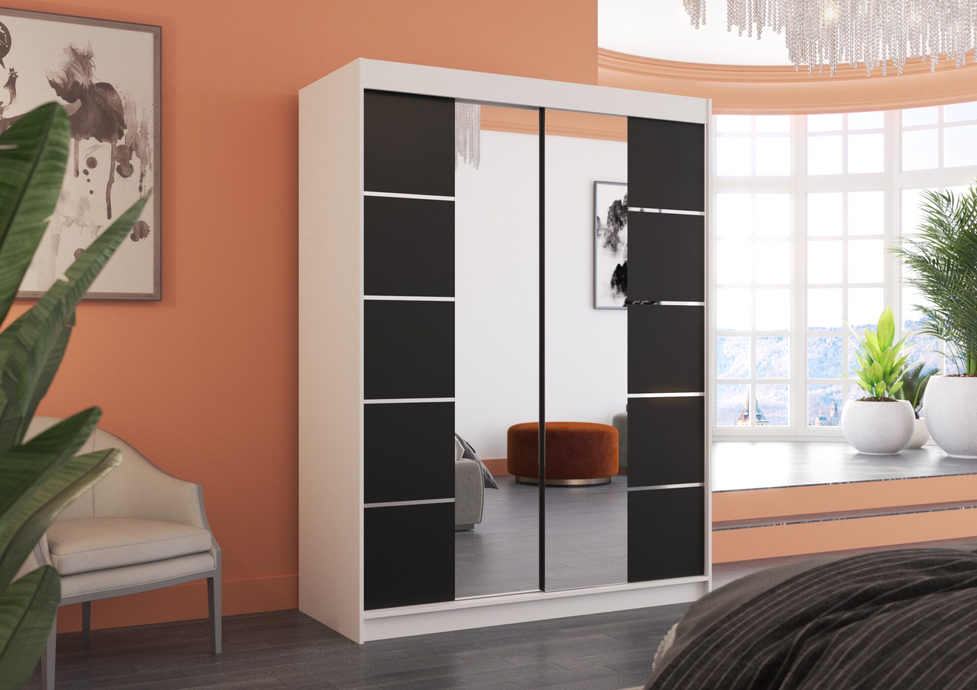 Bīdāms skapis ar spoguli NORDIC 150 balts/melns ADRK — изображение 3