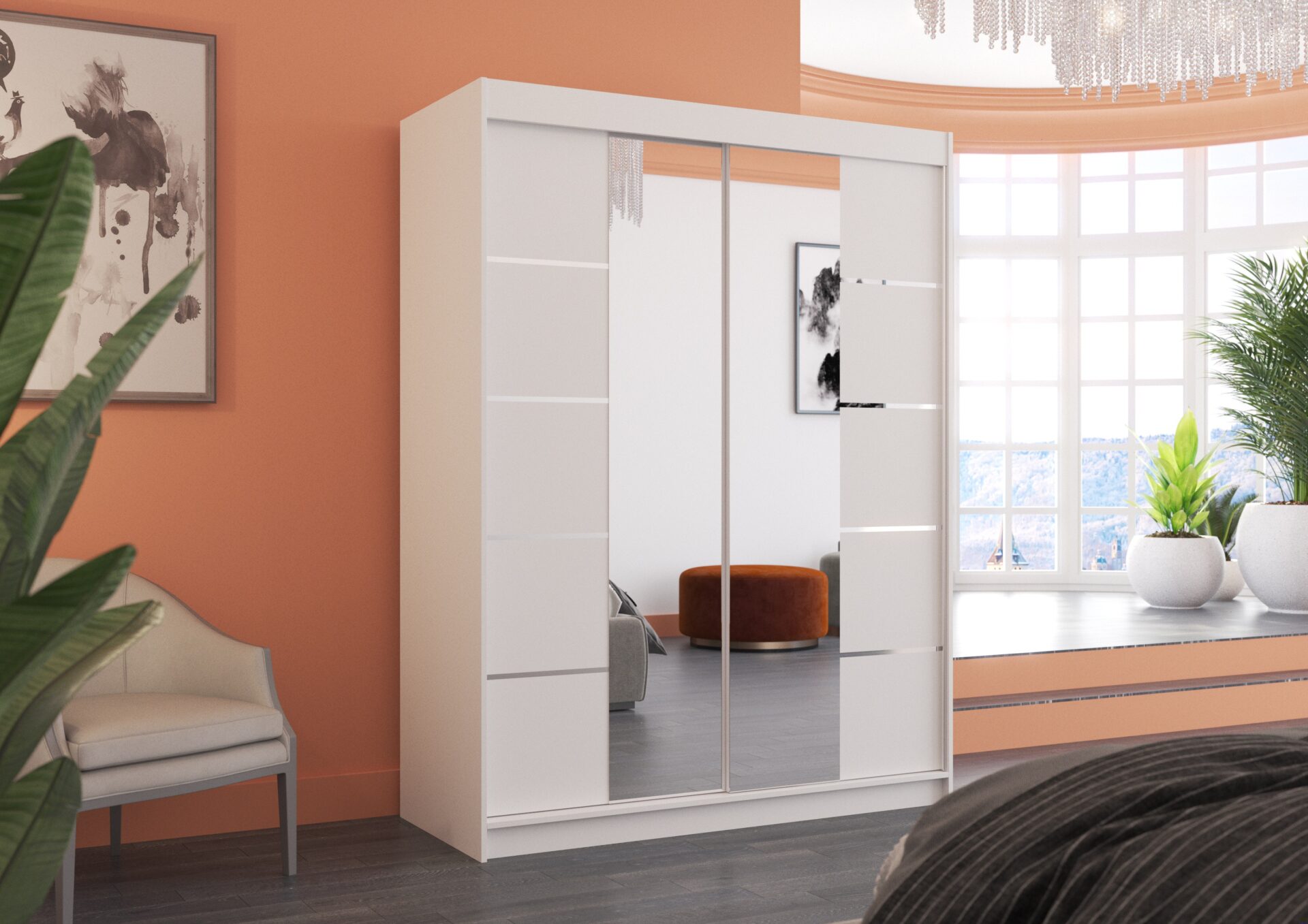 Bīdāms skapis ar spoguli NORDIC 150 balts ADRK — изображение 3