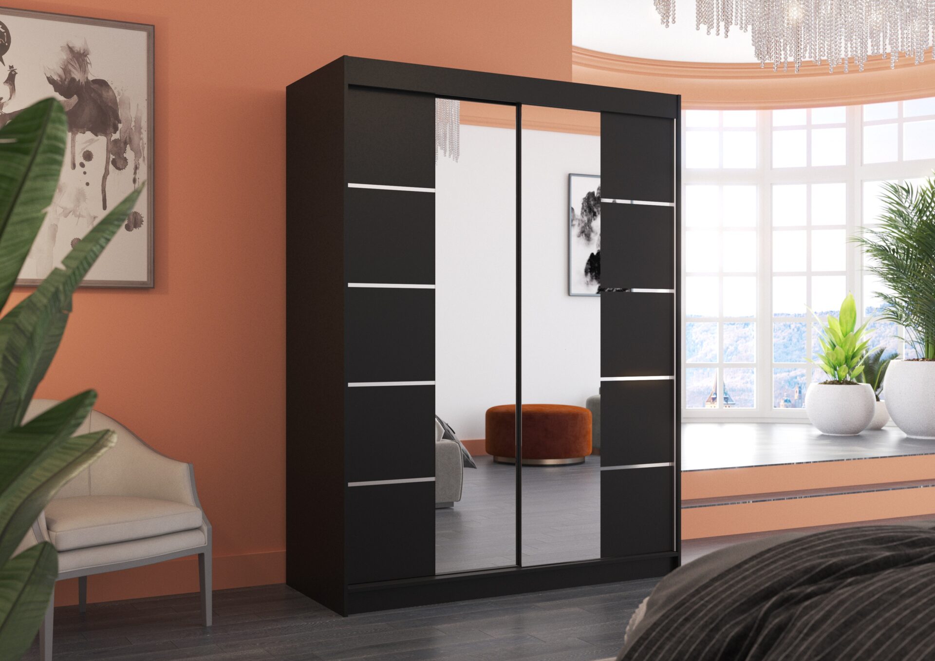 Bīdāms skapis ar spoguli NORDIC 150 melns ADRK — изображение 3
