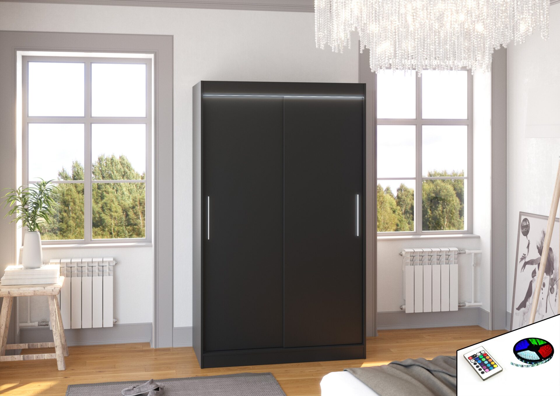 Bīdāms skapis ar LED apgaismojumu COLLIN 120 Black ADRK — изображение 2