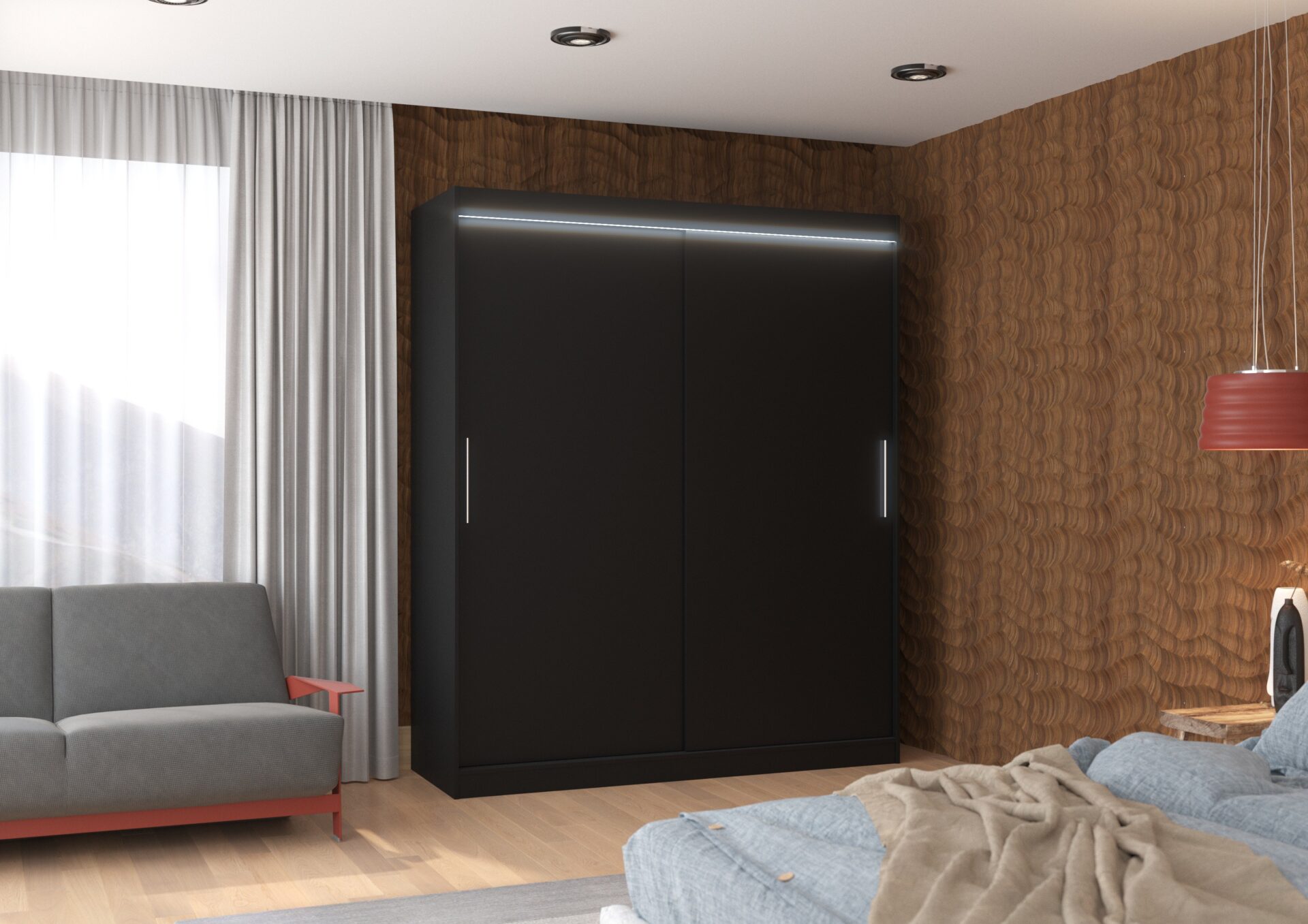 Bīdāms skapis ar LED apgaismojumu LINCOLN 180 Black ADRK — изображение 2
