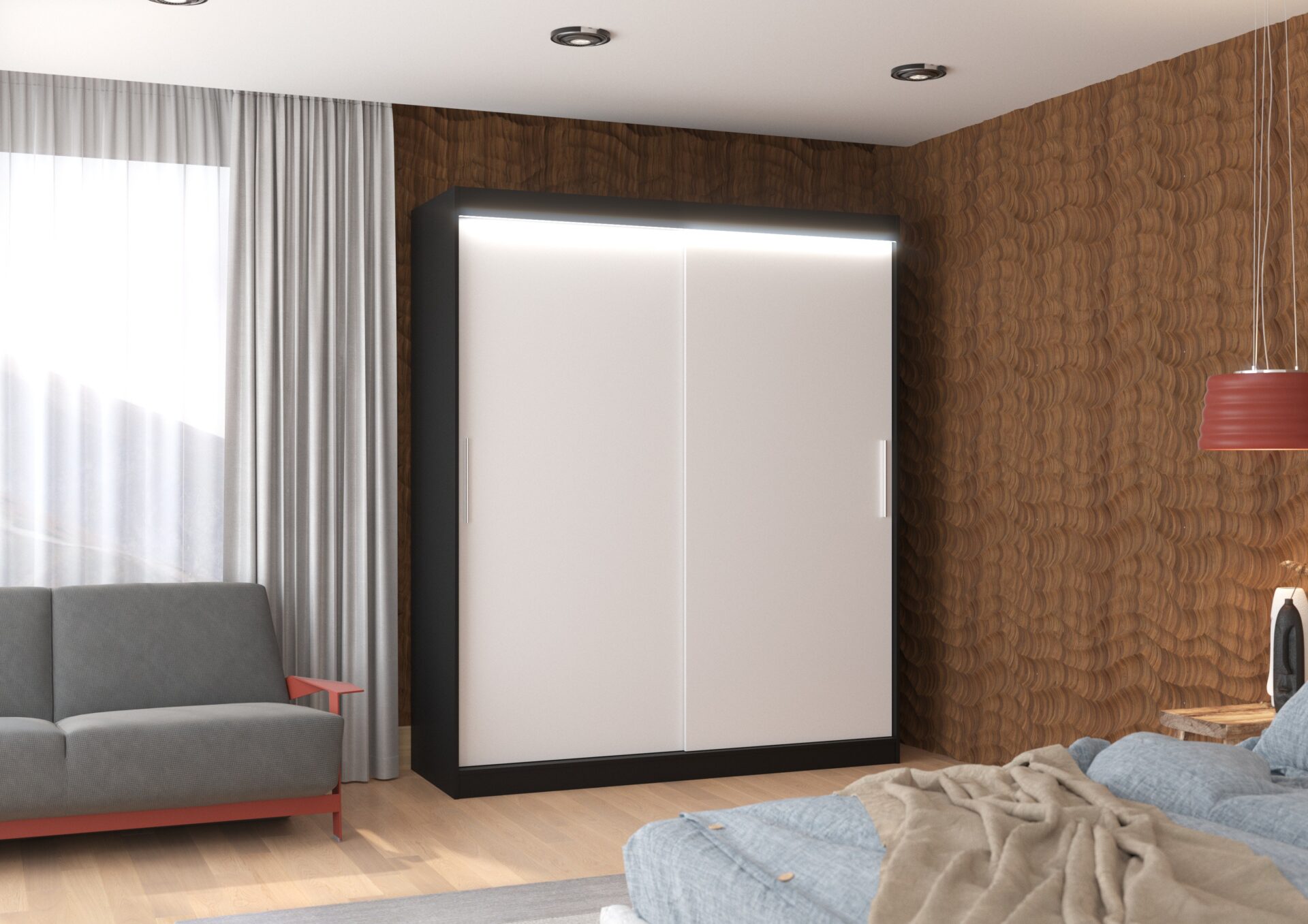 Bīdāms skapis ar LED apgaismojumu LINCOLN 180 melns/balts ADRK — изображение 2