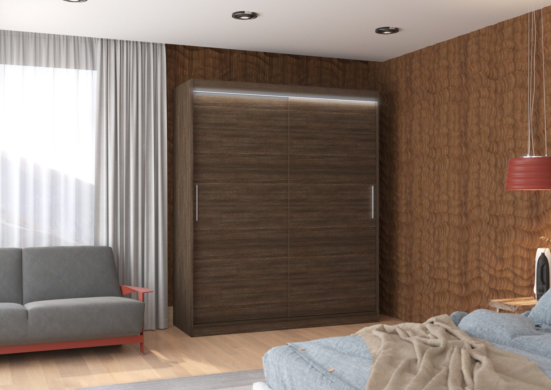 Bīdāms skapis ar LED apgaismojumu LINCOLN 180 Chocolate ADRK — изображение 2