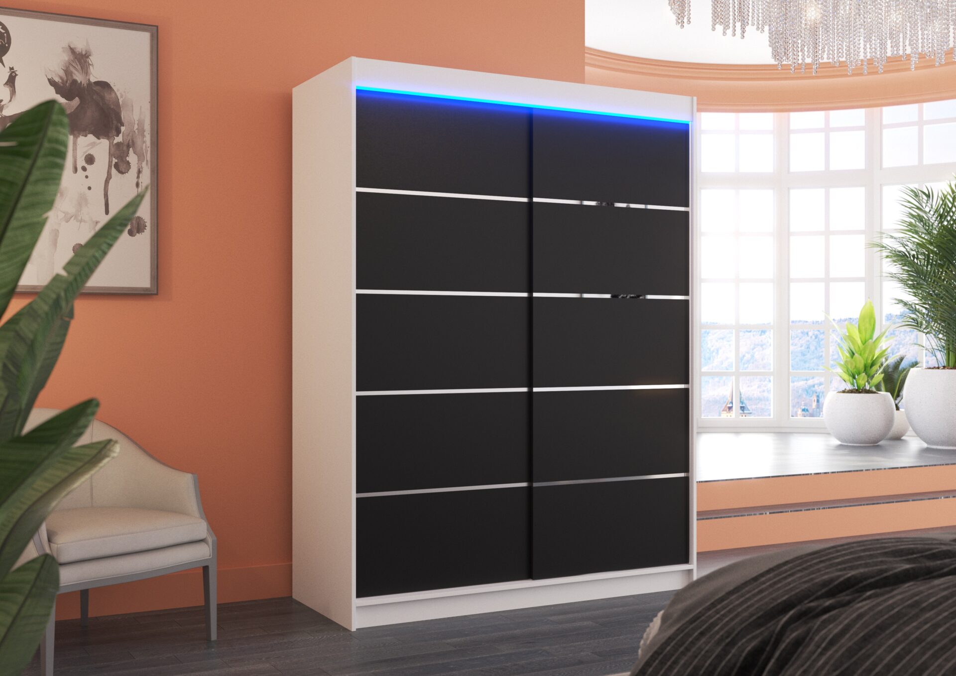 Bīdāms skapis ar LED apgaismojumu LUFT 150 balts/melns ADRK — изображение 2