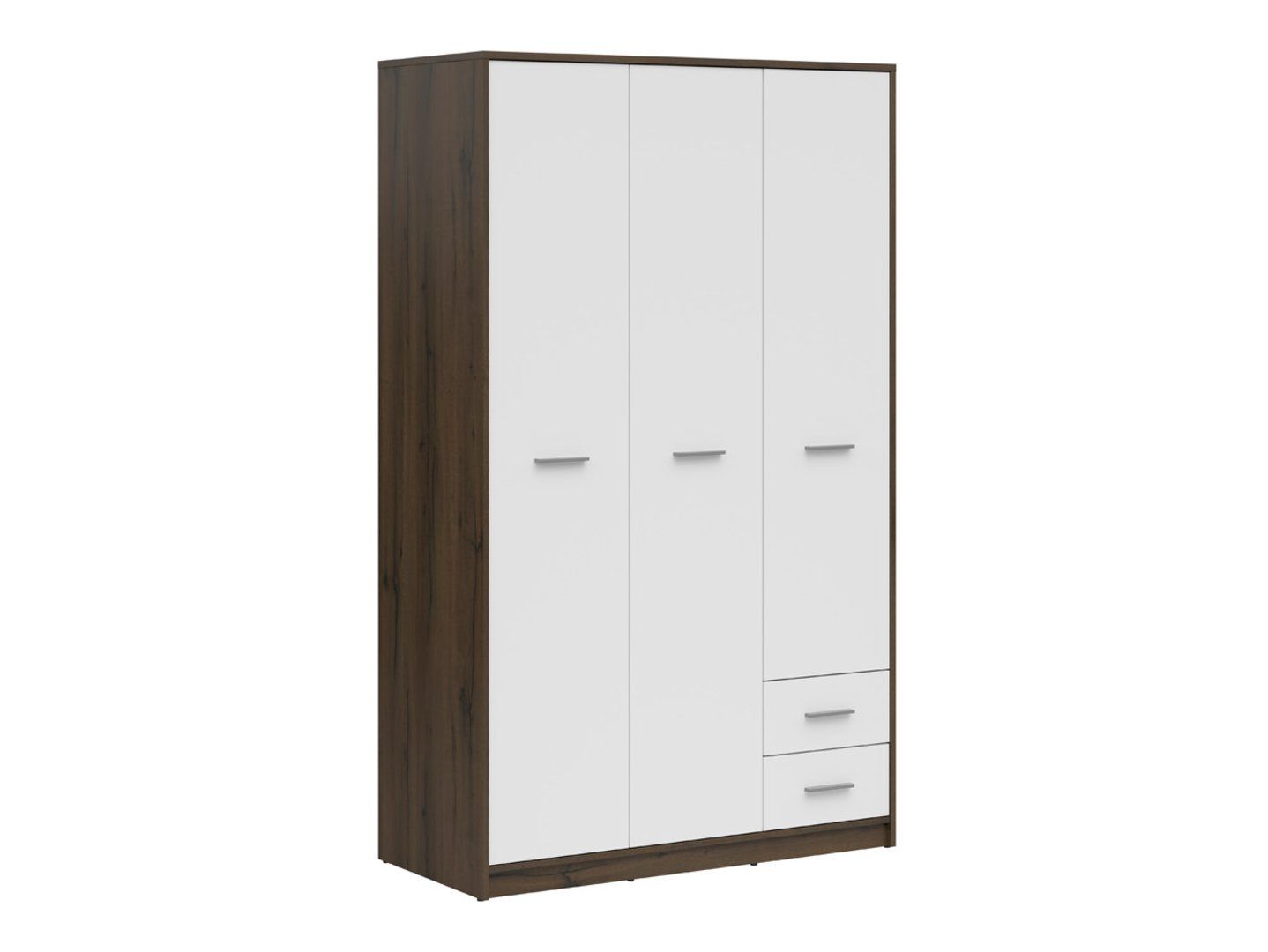 Trīsdurvju skapis ar divām atvilktnēm NEPO PLUS 118 cm, ozolkoka/balta krāsa