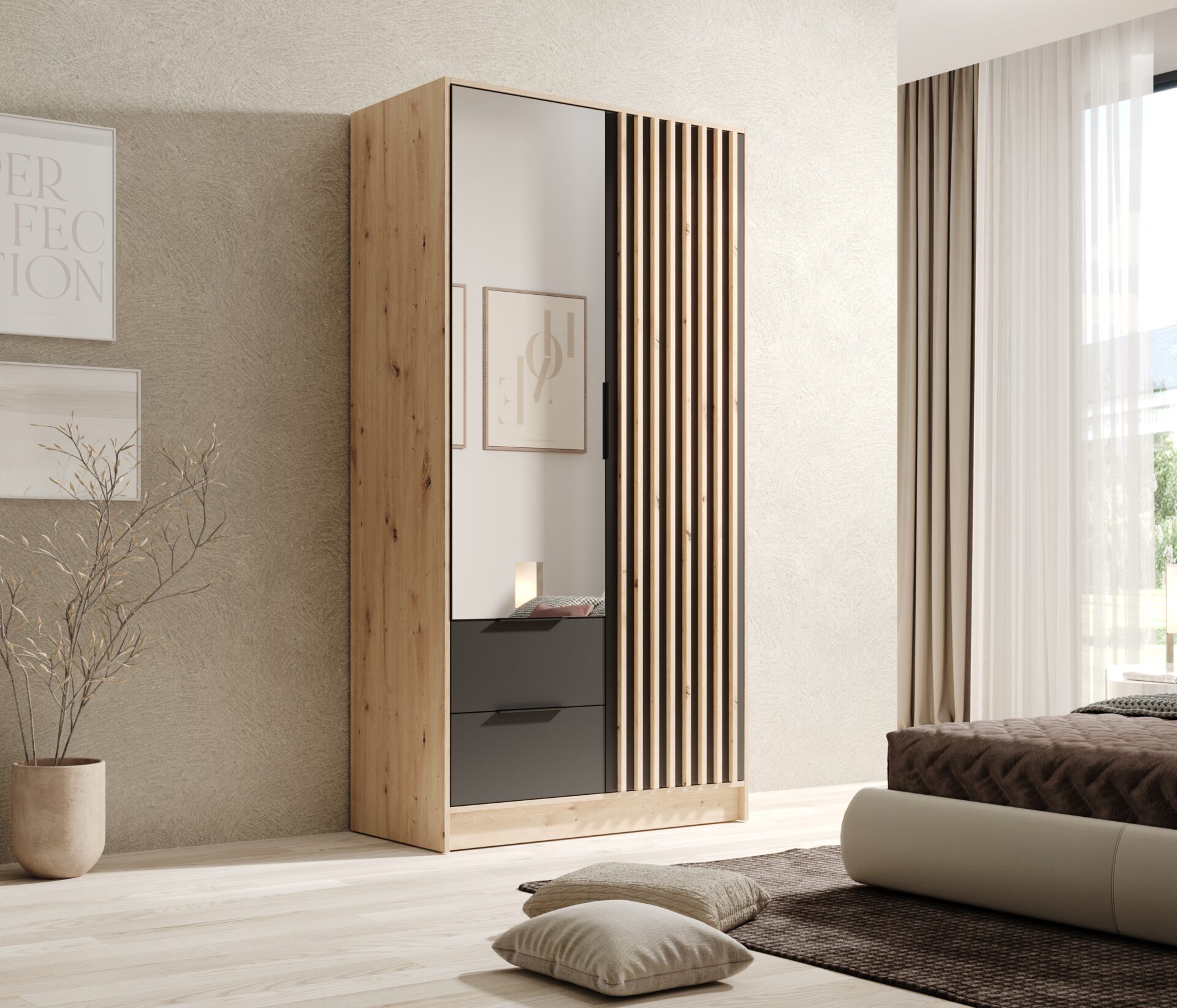 Neri 100 skapis ar regulējamu spoguļstiklu, Artisan/melns ADRK — изображение 2
