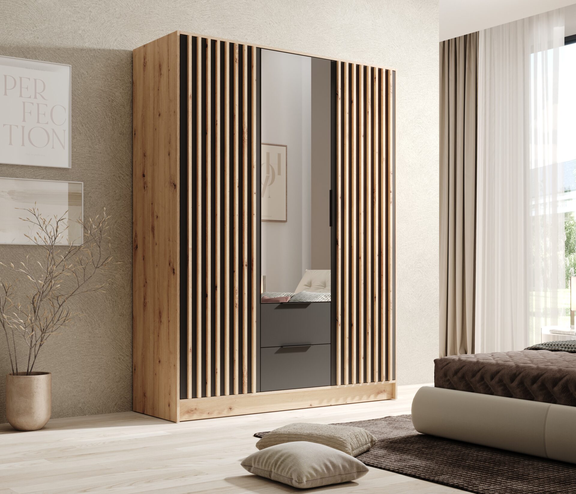 Neri 150 skapis ar regulējamu spoguļstiklu, Artisan/melns, ADRK — изображение 2