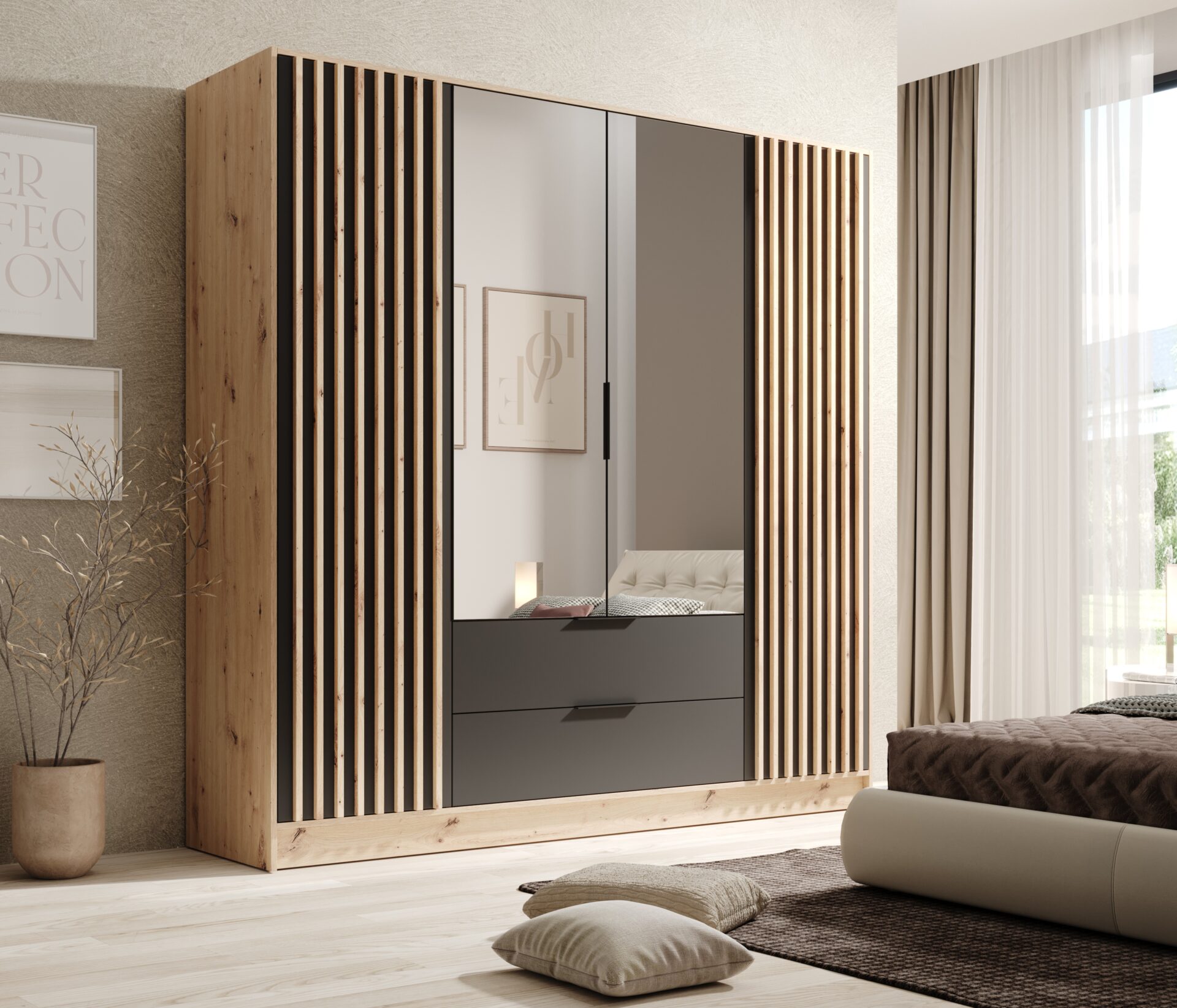 Neri 200 skapis ar regulējamu spoguļstiklu, Artisan/melns, ADRK — изображение 2