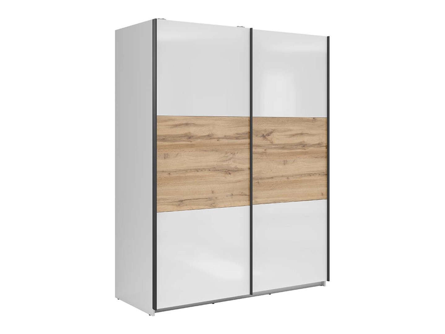 TETRIX skapis ar bīdāmām durvīm, 153 cm, spīdīgi balts/Wotan ozols