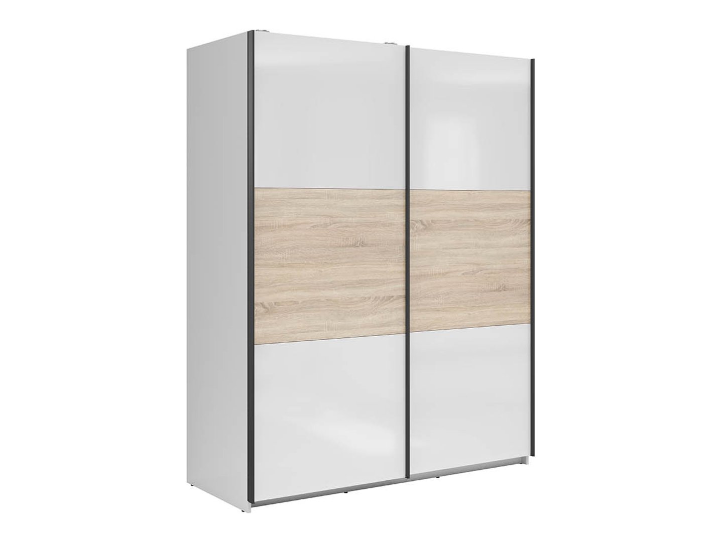TETRIX skapis ar bīdāmām durvīm, 153 cm, spīdīgi balts/sonoma ozols