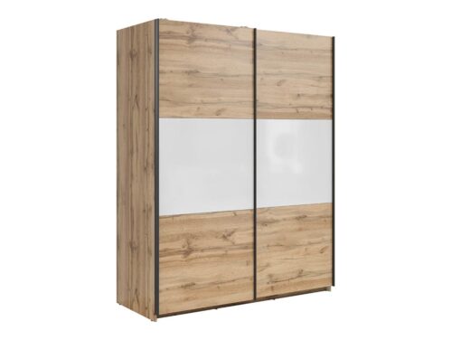 TETRIX skapis ar bīdāmām durvīm, 153 cm, Wotan ozols/spīdīgi balta krāsa