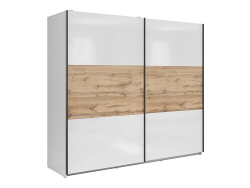 TETRIX skapis ar bīdāmām durvīm, 220 cm, spīdīgi balta/Wotan ozols