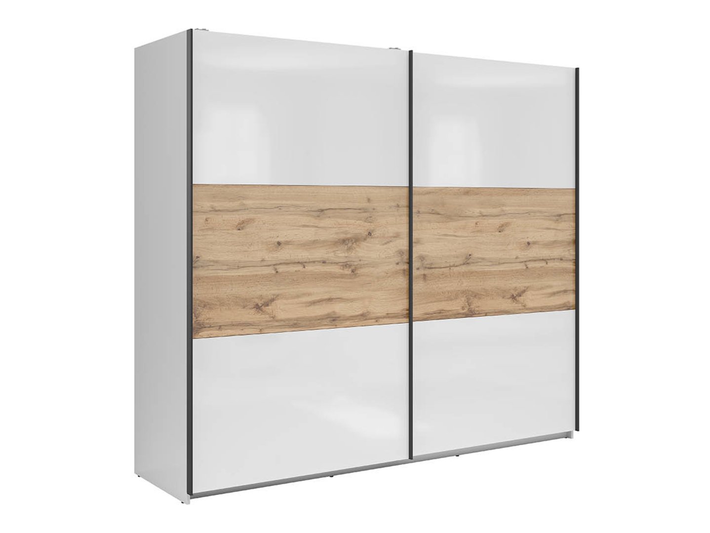 TETRIX skapis ar bīdāmām durvīm, 220 cm, spīdīgi balta/Wotan ozols