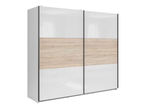 TETRIX skapis ar bīdāmām durvīm, 220 cm, spīdīgi balta/sonoma ozols