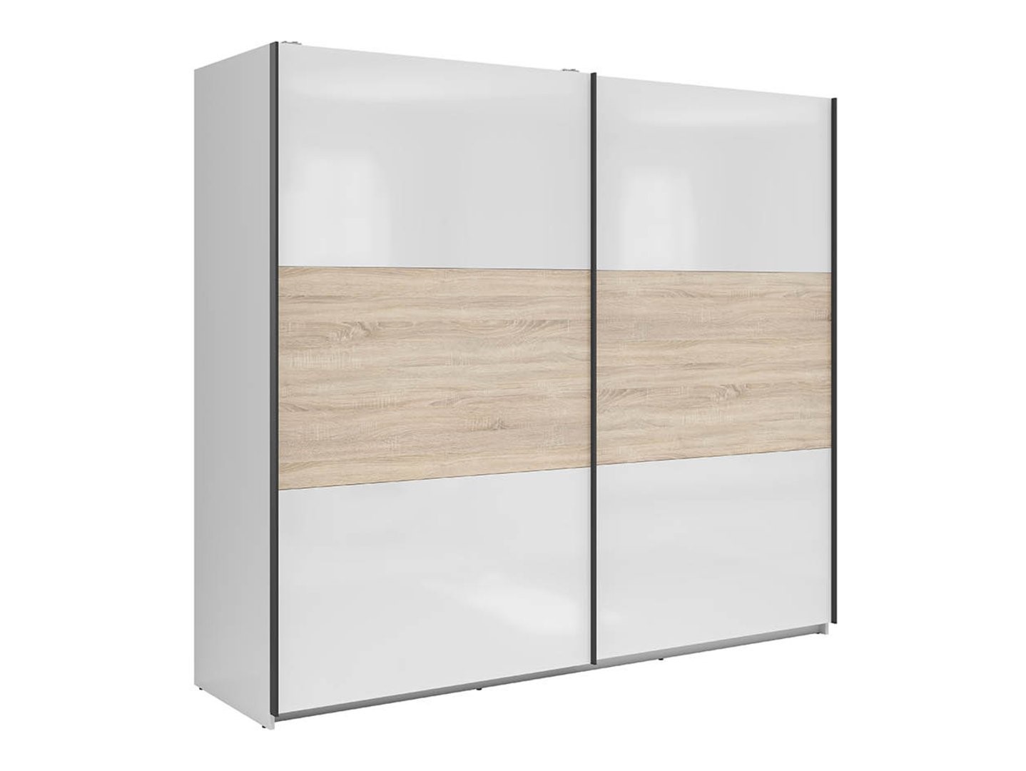 TETRIX skapis ar bīdāmām durvīm, 220 cm, spīdīgi balta/sonoma ozols